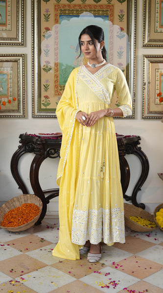 Fairy Yellow embroidered Ethnic Dress