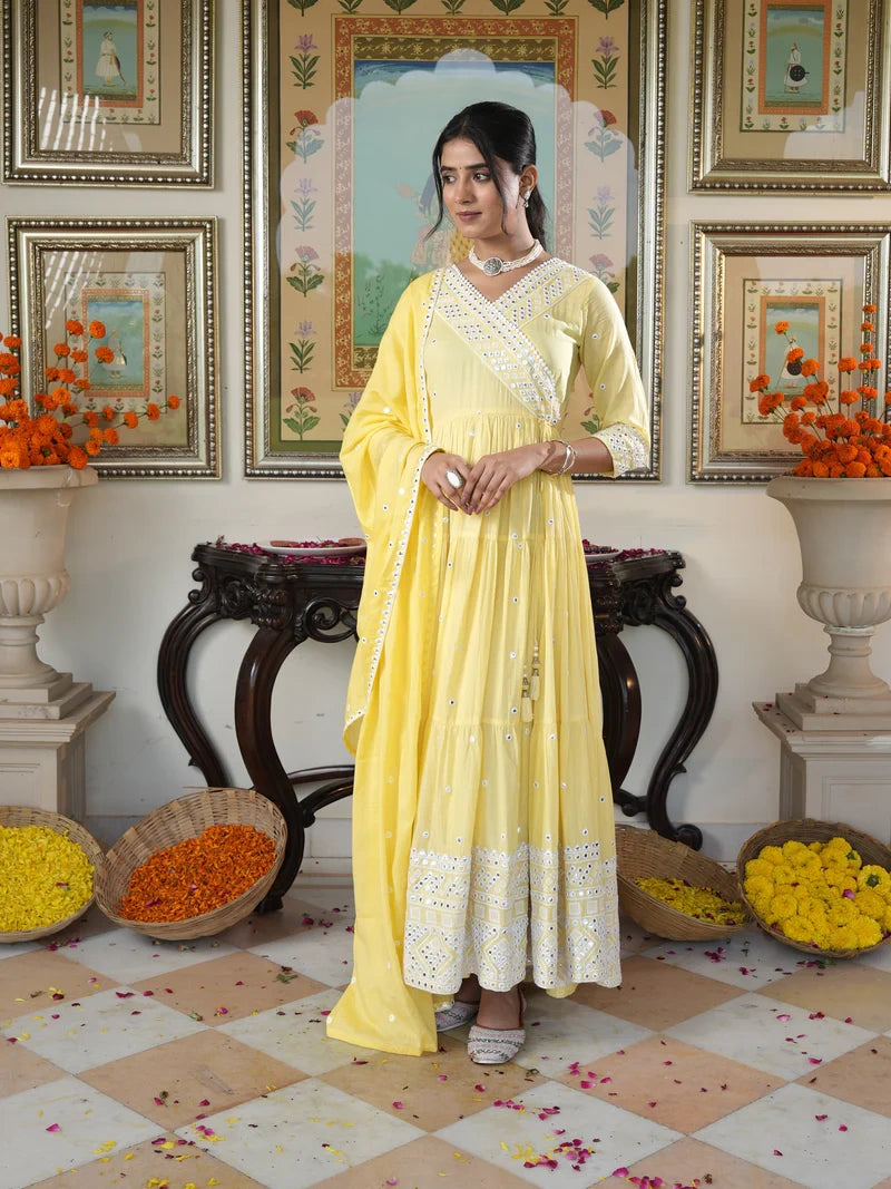 Fairy Yellow embroidered Ethnic Dress - Indianvirasat