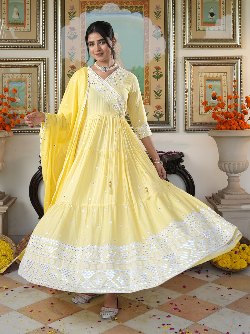 Fairy Yellow embroidered Anarkali Set