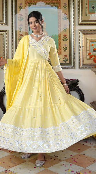 Fairy Yellow embroidered Ethnic Dress
