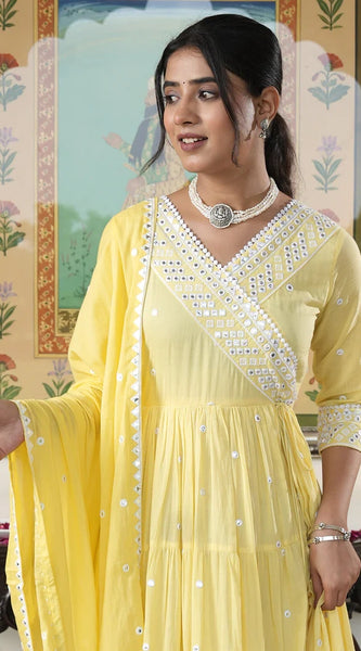 Fairy Yellow embroidered Ethnic Dress