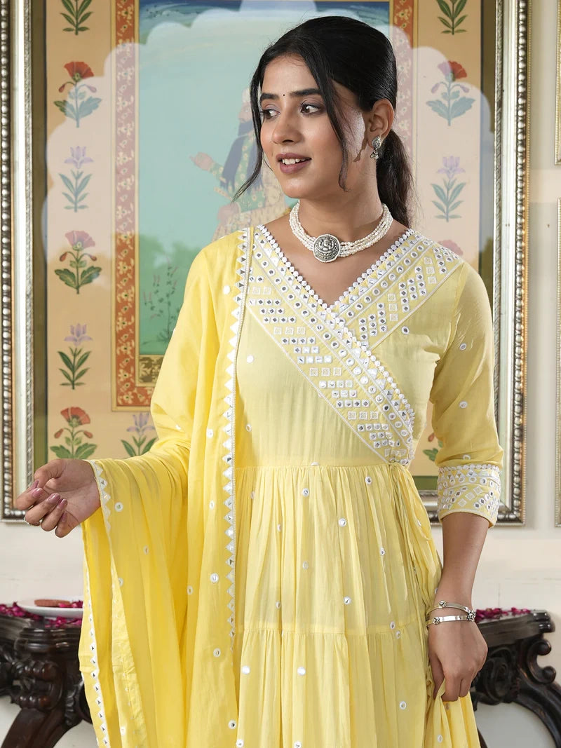 Fairy Yellow embroidered Ethnic Dress - Indianvirasat