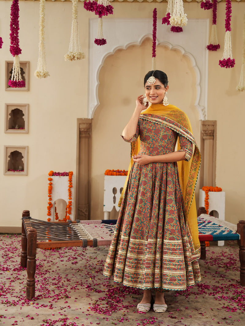 Lavish Ajrakh Flare Anarkali Suit Set