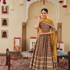 Lavish Ajrakh Flare Anarkali Suit Set