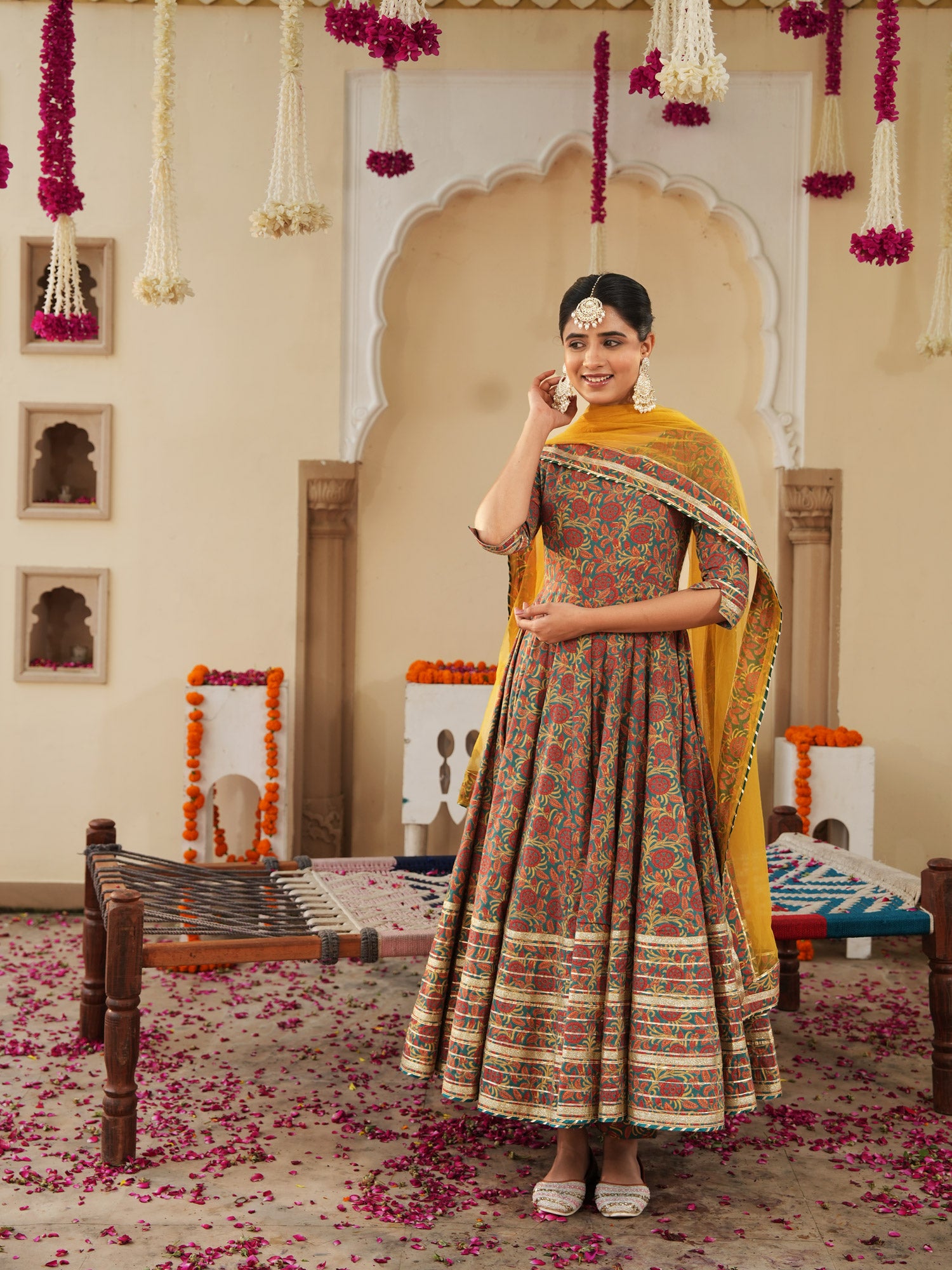 Lavish Ajrakh Flare Anarkali Suit Set - Indianvirasat