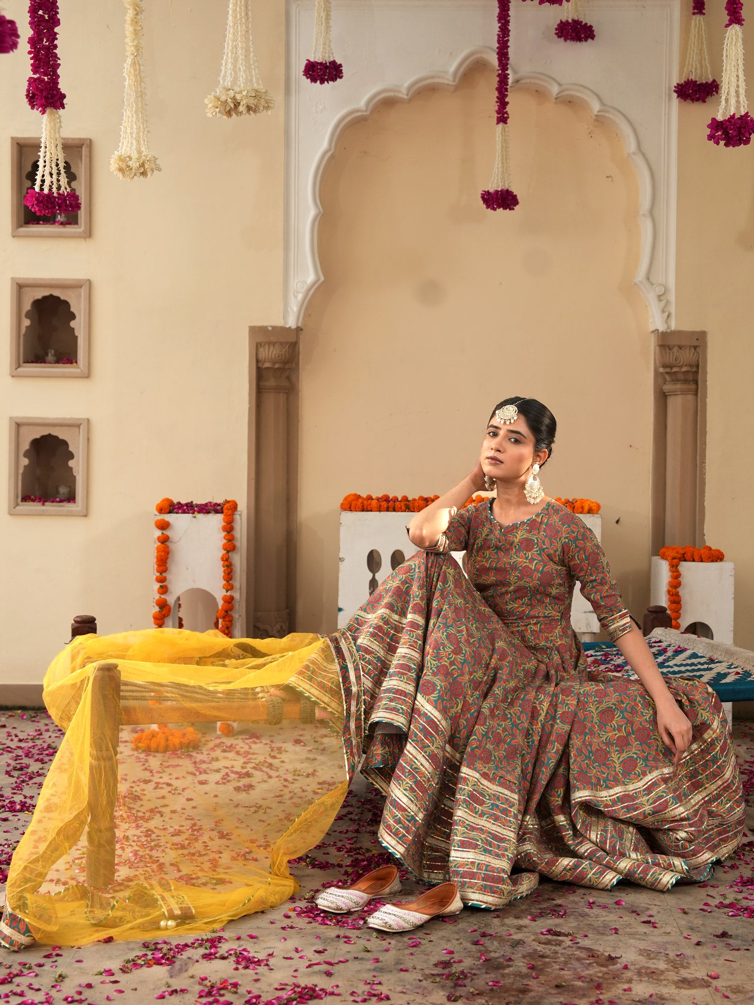 Lavish Ajrakh Flare Anarkali Suit Set - Indianvirasat