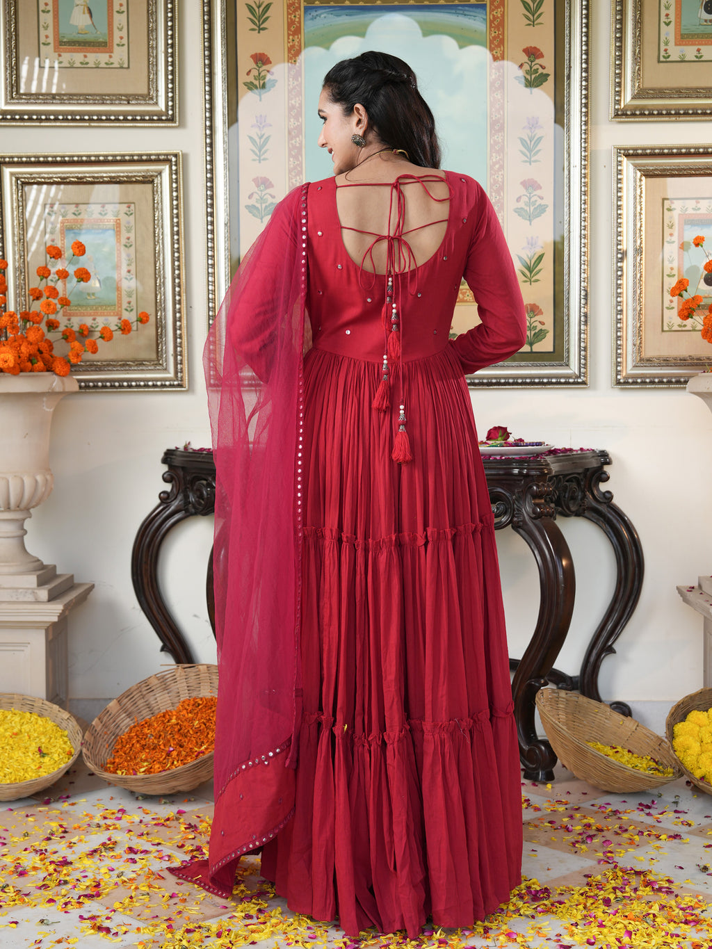 Rubina Red Mirrored Flary Set - Indianvirasat