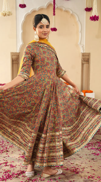 Lavish Ajrakh Flare Anarkali Suit Set