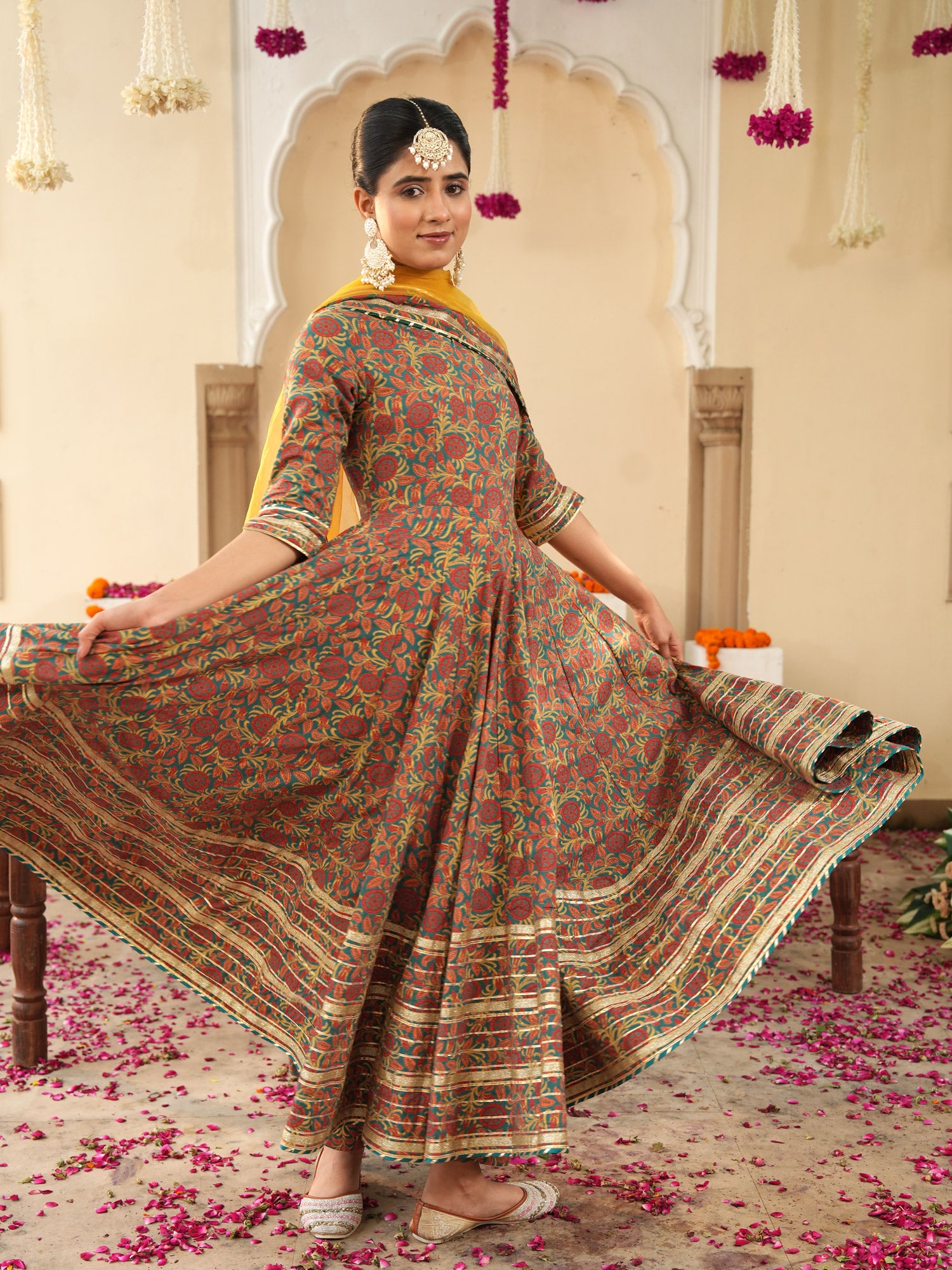 Lavish Ajrakh Flare Anarkali Suit Set - Indianvirasat