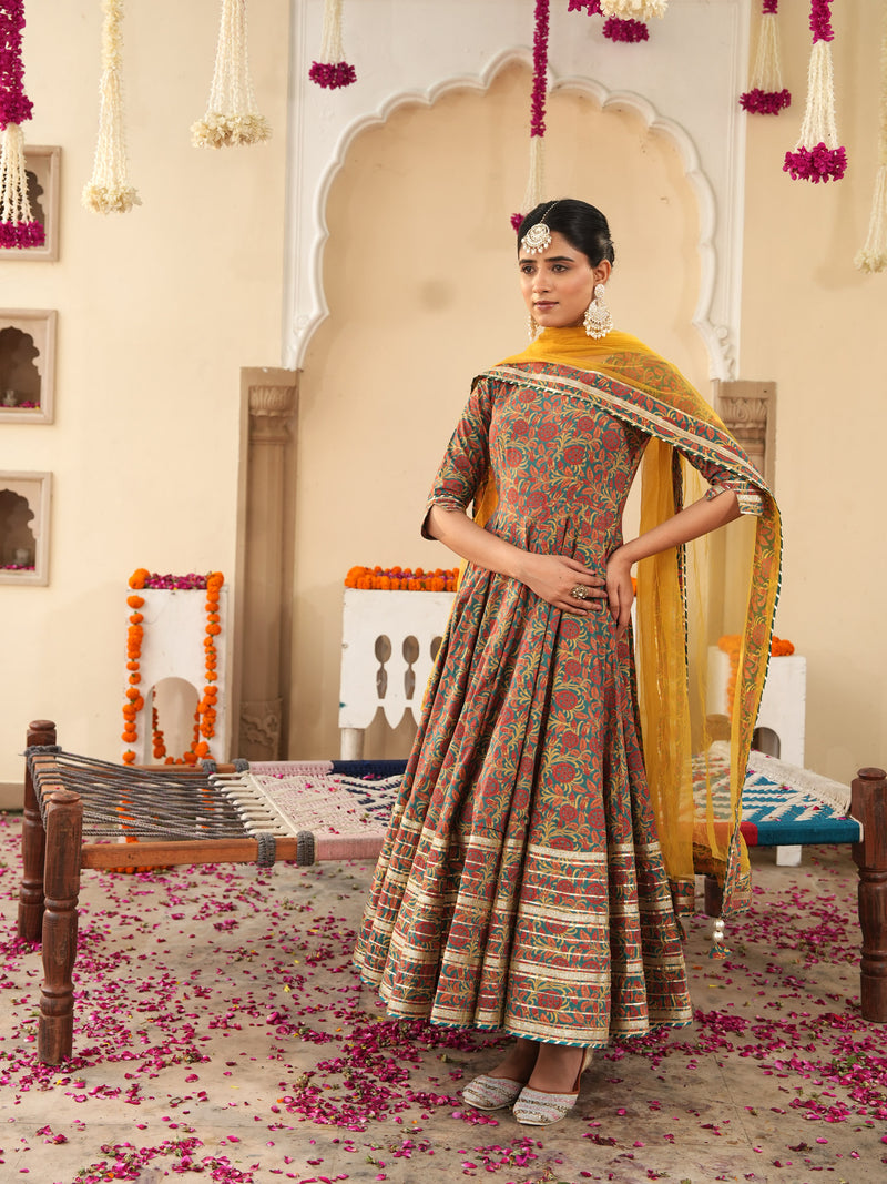 Lavish Ajrakh Flare Anarkali Suit Set