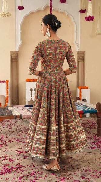 Lavish Ajrakh Flare Anarkali Suit Set