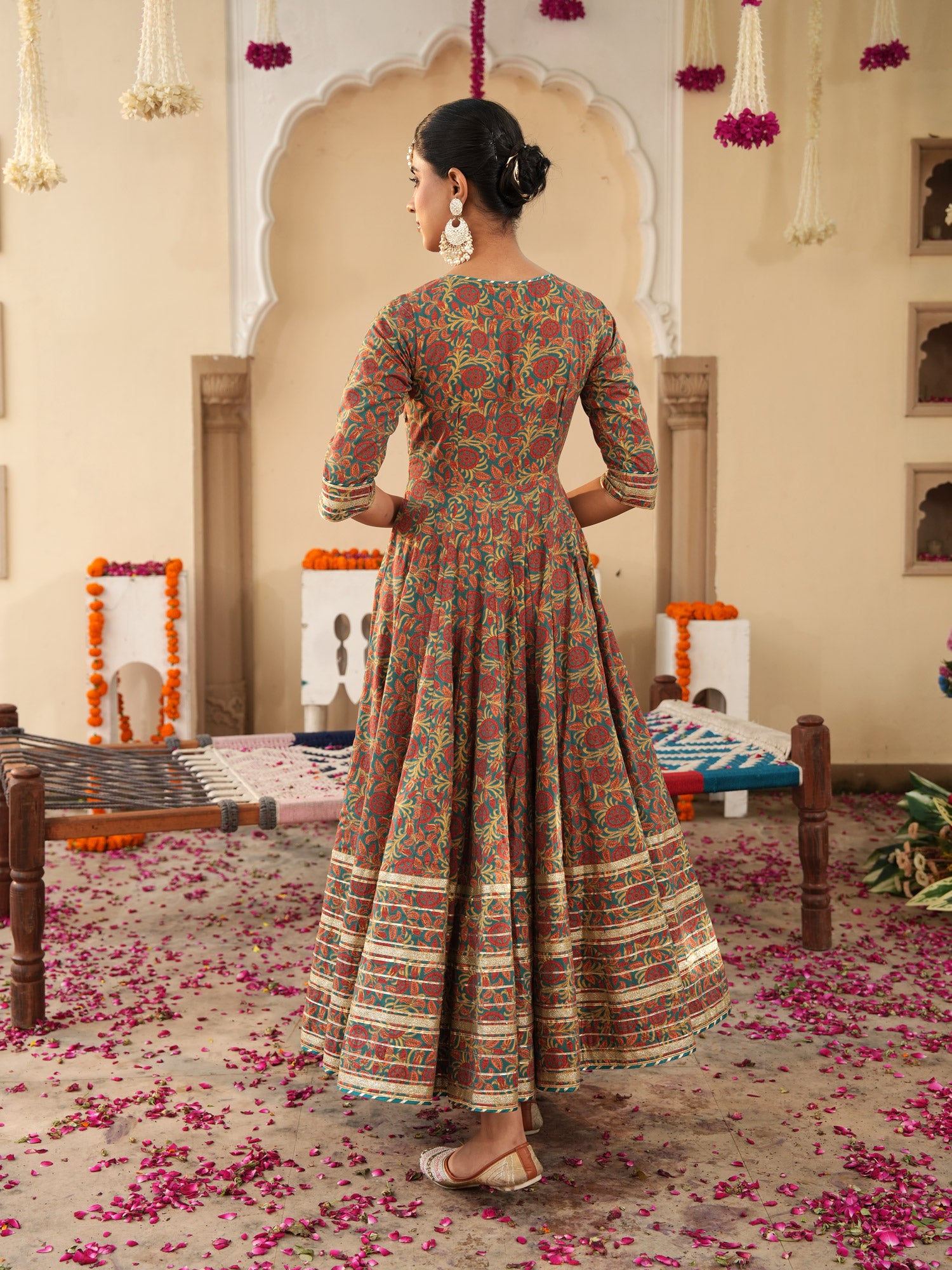Lavish Ajrakh Flare Anarkali Suit Set Indianvirasat Lavish Ajrakh Flare Anarkali Suit Set Indianvirasat