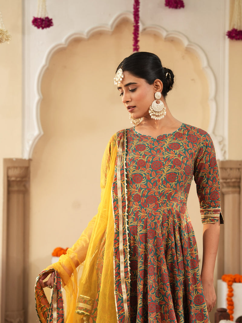 Lavish Ajrakh Flare Anarkali Suit Set