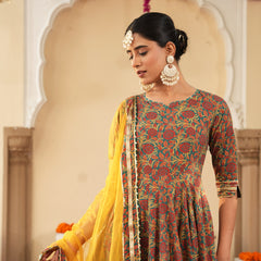 Lavish Ajrakh Flare Anarkali Suit Set