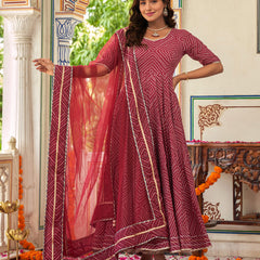 Sahiba Maroon Bandhani Print Anarkali Suit Set