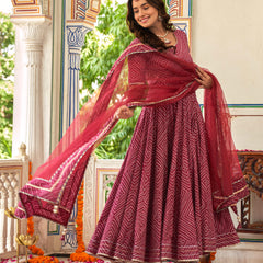 Sahiba Maroon Bandhani Print Anarkali Suit Set