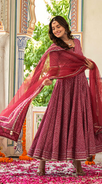 Sahiba Maroon Bandhani Print Anarkali Suit Set