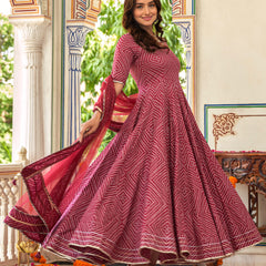 Sahiba Maroon Bandhani Print Anarkali Suit Set