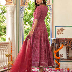 Sahiba Maroon Bandhani Print Anarkali Suit Set