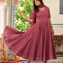 Sahiba Maroon Bandhani Print Anarkali Suit Set