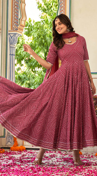 Sahiba Maroon Bandhani Print Anarkali Suit Set