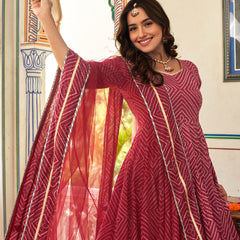 Sahiba Maroon Bandhani Print Anarkali Suit Set