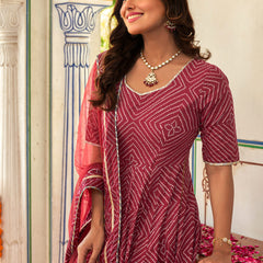 Sahiba Maroon Bandhani Print Anarkali Suit Set
