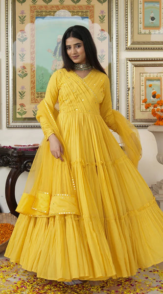 Saba Yellow Cotton Ethnic Dress