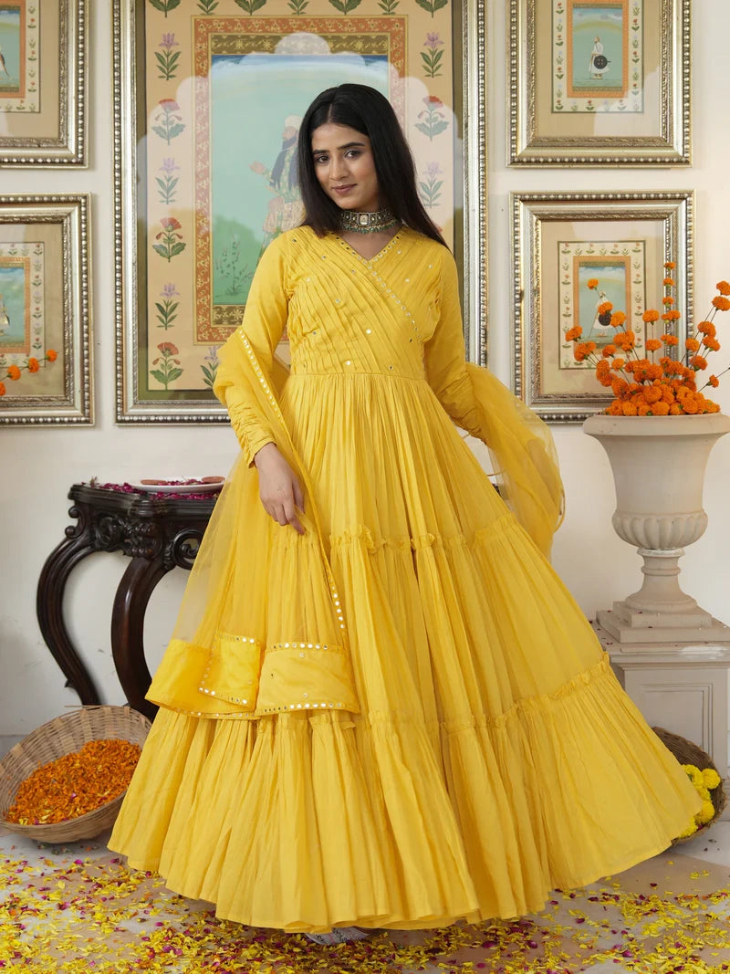 Saba Yellow Cotton Ethnic Dress - Indianvirasat