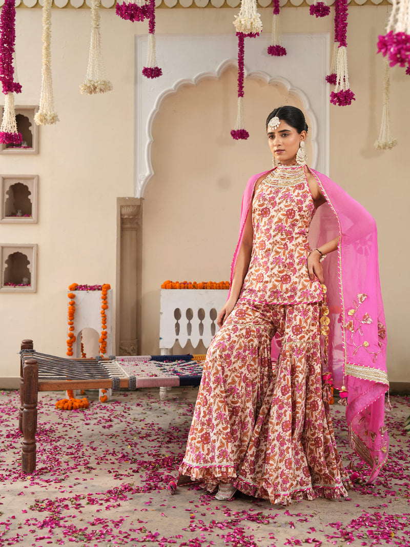 Petaline Pink Cosmos Sharara Set