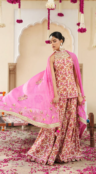 Petaline Pink Cosmos Sharara Set