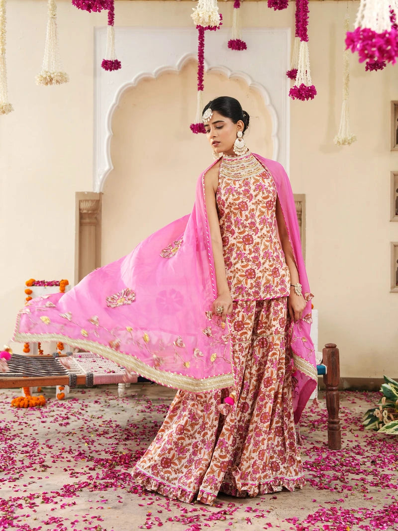 Petaline Pink Cosmos Sharara Set - Indianvirasat