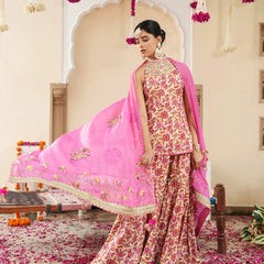 Petaline Pink Cosmos Sharara Set - Indianvirasat