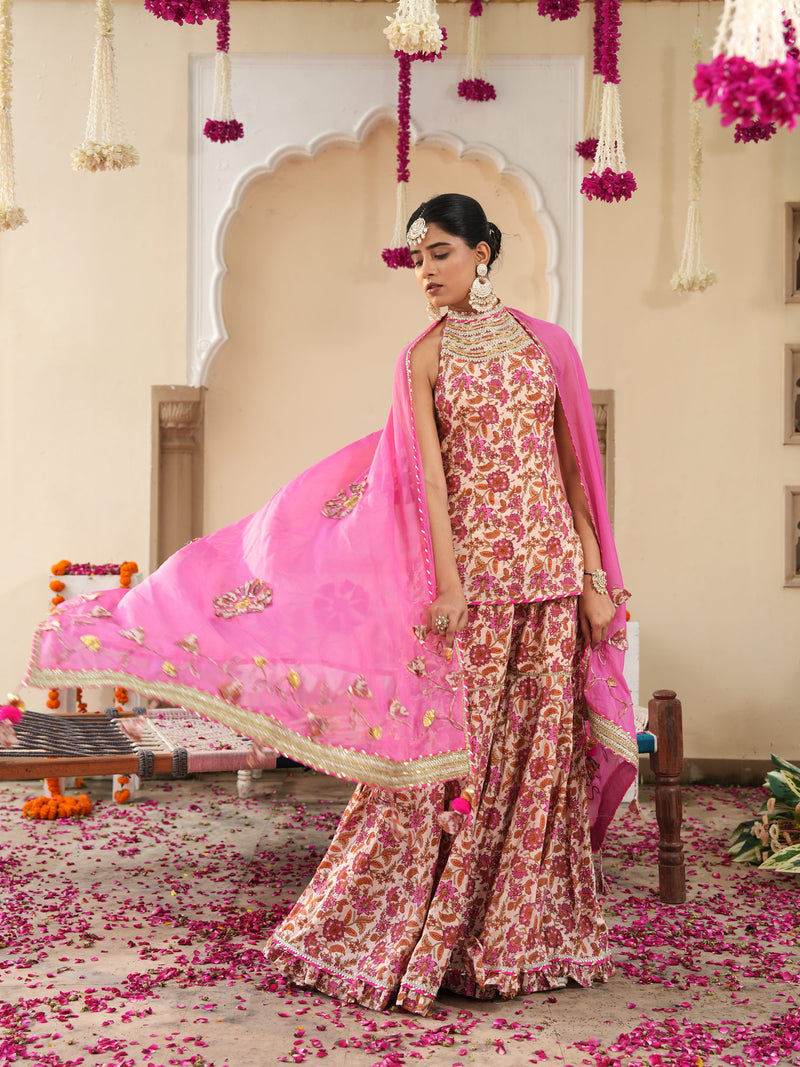 Petaline Pink Cosmos Sharara Set