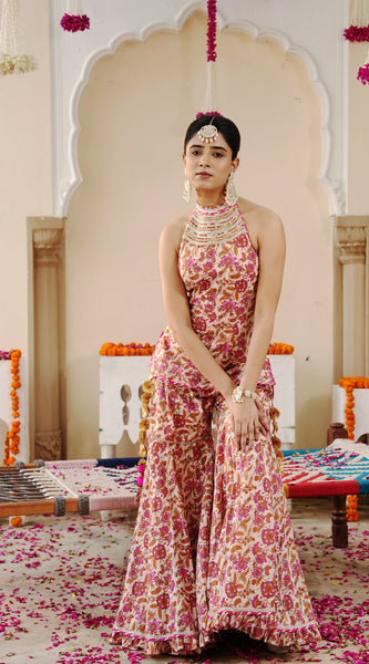 Petaline Pink Cosmos Sharara Set