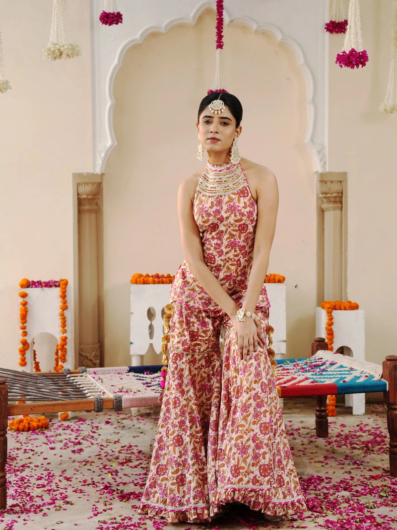 Petaline Pink Cosmos Sharara Set - Indianvirasat