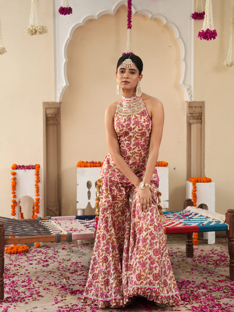 Petaline Pink Cosmos Sharara Set