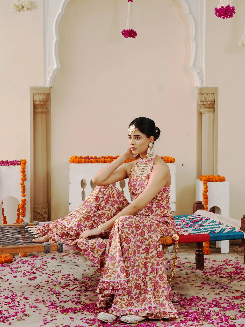 Petaline Pink Cosmos Sharara Set - Indianvirasat