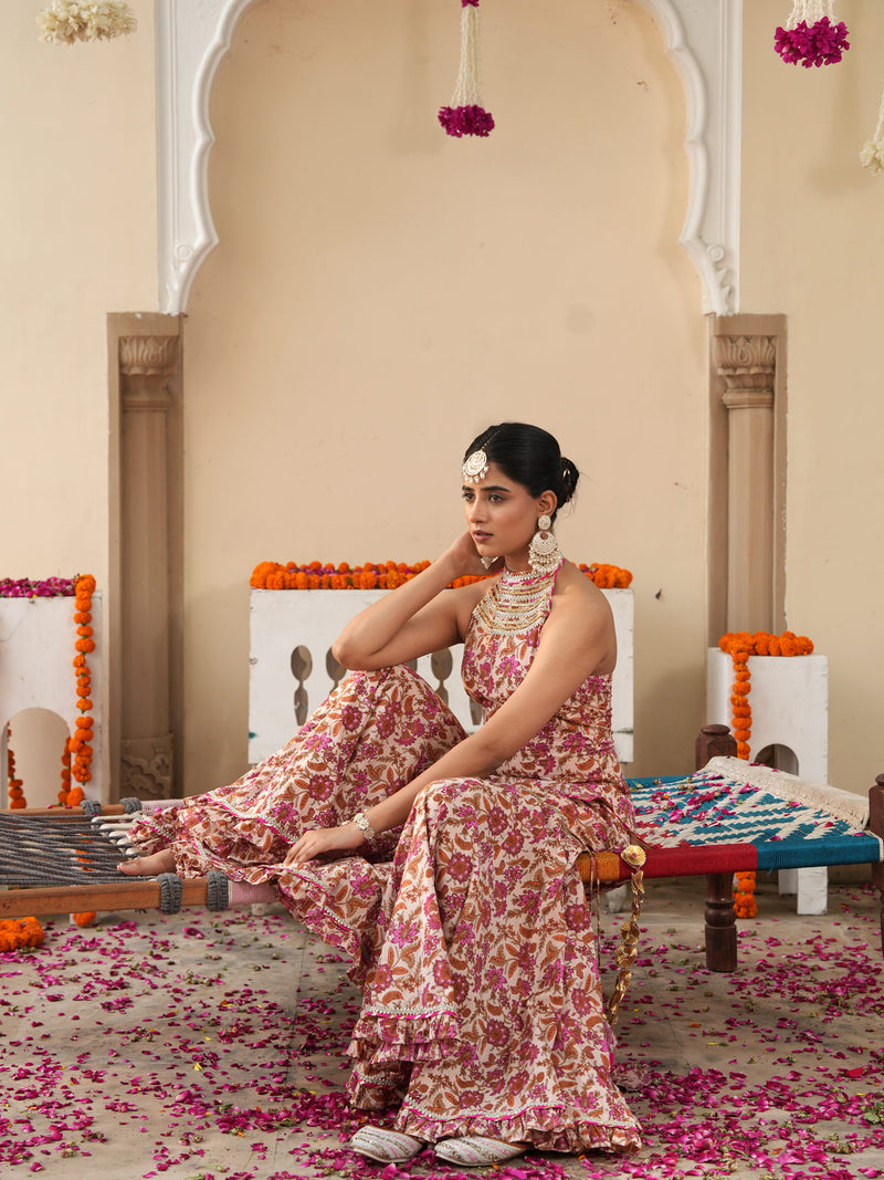 Petaline Pink Cosmos Sharara Set