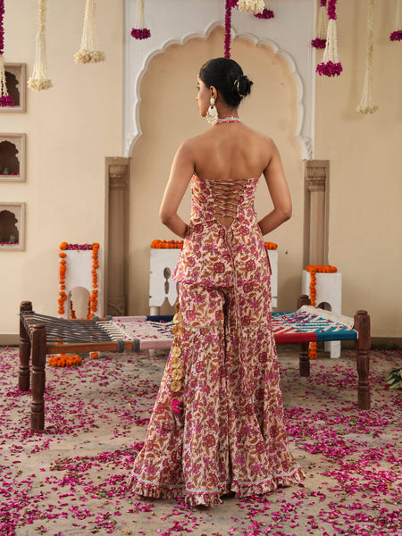 Petaline Pink Cosmos Sharara Set