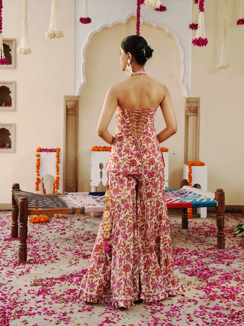 Petaline Pink Cosmos Sharara Set - Indianvirasat