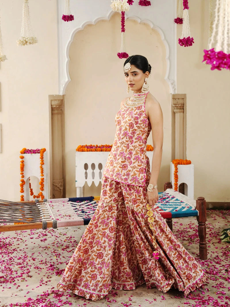Petaline Pink Cosmos Sharara Set - Indianvirasat