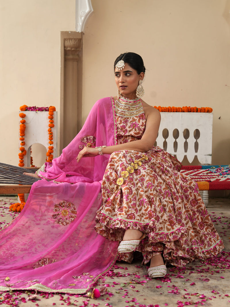 Petaline Pink Cosmos Sharara Set