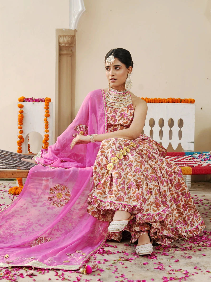 Petaline Pink Cosmos Sharara Set - Indianvirasat