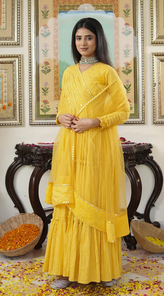 Saba Yellow Cotton Ethnic Dress