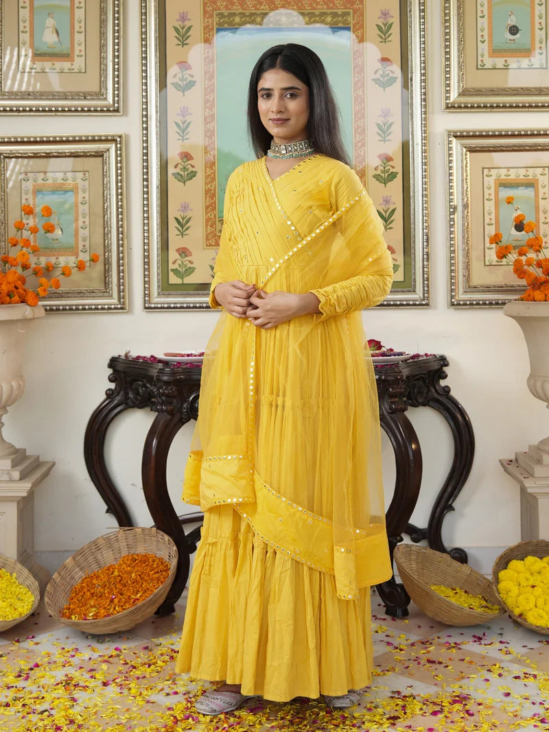 Saba Yellow Cotton Ethnic Dress - Indianvirasat