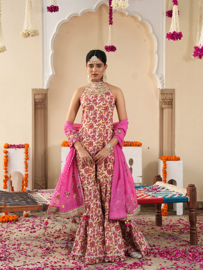 Petaline Pink Cosmos Sharara Set