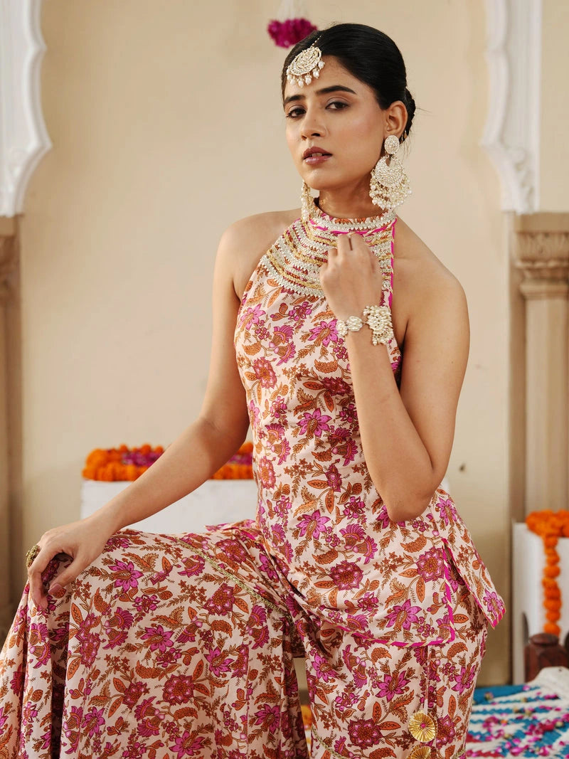 Petaline Pink Cosmos Sharara Set - Indianvirasat