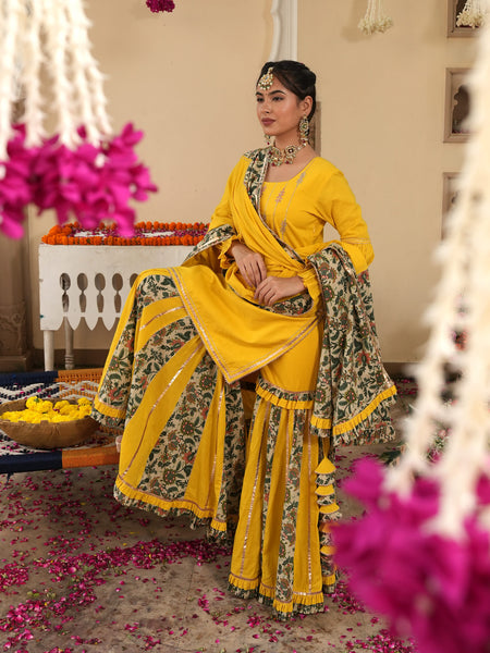 Orvina Yellow Sharara Set