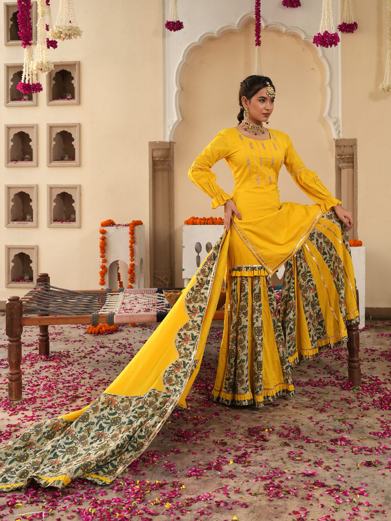 Orvina Yellow Sharara Set